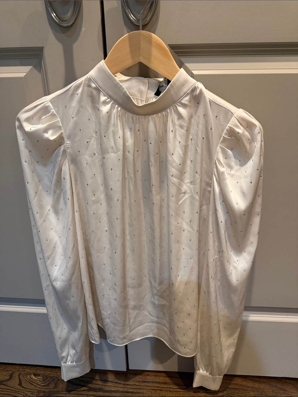 Generation Love Cream High-Neck Blouse with Subtle Dot Print